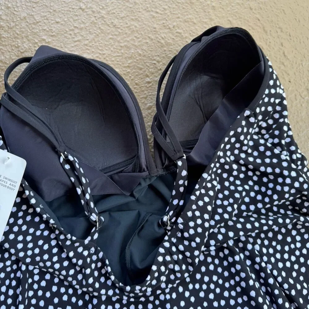 Trimshaper Swimsuit Dress Tracey Sz 24W One Piece Black White Dots Funfetti NWT - Picture 8 of 16